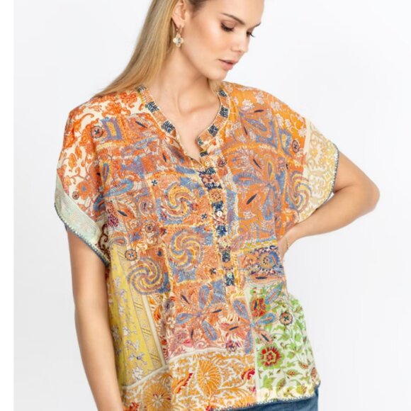 Johhny Was Women's Biya Prima Embroidered 100% Silk Blouse Size XS - Picture 1 of 4